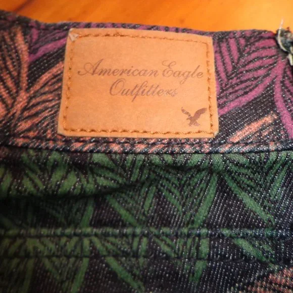 American Eagle Outfitters Stretch Jeggings 4 Leaf/Feather Multicolored Zip Leg - Picture 8 of 16